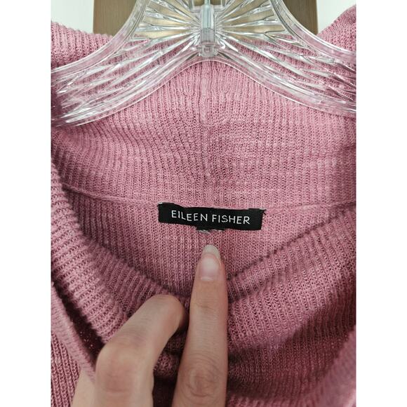 Eileen Fisher PINK Organic Linen Cotton Slub Funnel Neck Top Hoodie Sweater L - Picture 6 of 15